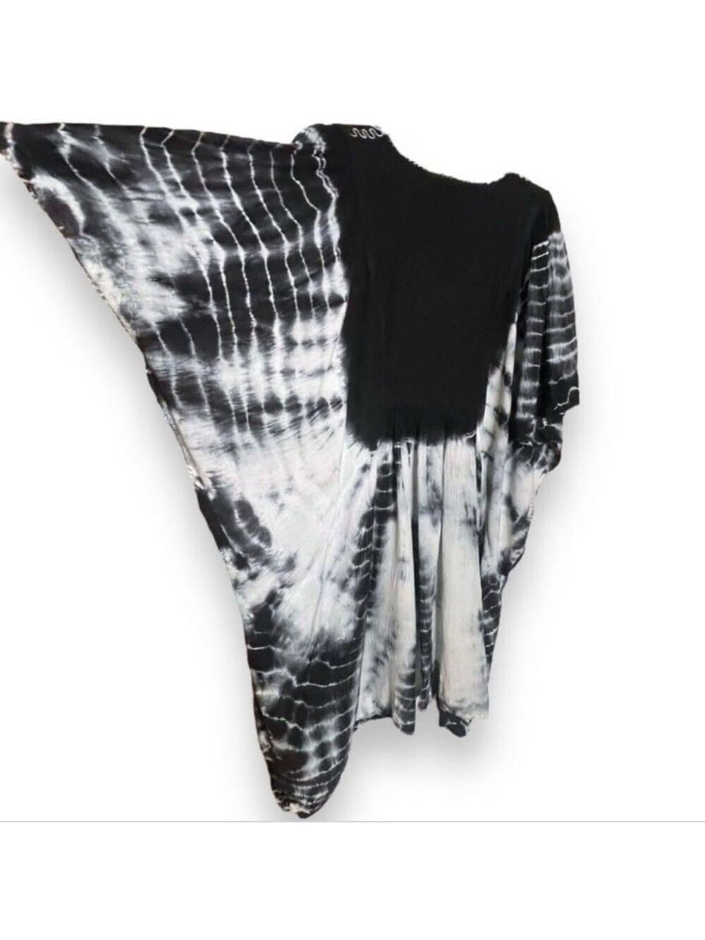 Tie Dye Beach Coverup Black & White OS (M/L) Blouse Caftan/Kaftan Poncho style - Picture 7 of 7